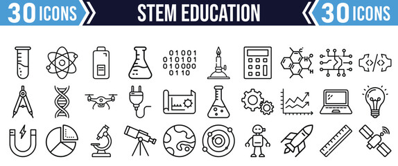Collection of stem education icons for learning and technology