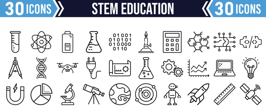 Collection of stem education icons for learning and technology - Powered by Adobe