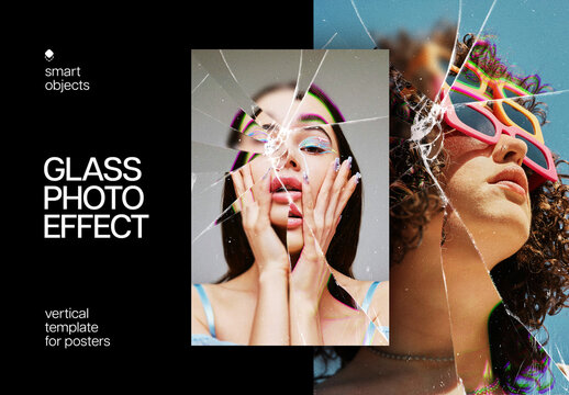 Broken Glass Poster Photo Effect Mockup