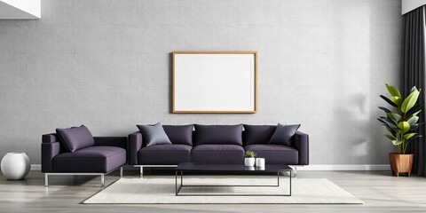 Sleek modern living room with empty frame on textured wall,  elegant,  interior