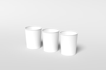 Isolated white paper cup mockup for coffee or drink on isolated grey white background ready for branding