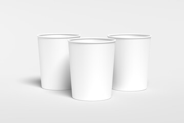 Isolated white paper cup mockup for coffee or drink on isolated grey white background ready for branding