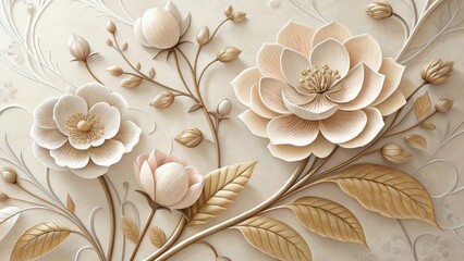Elegant beige floral blossom with delicate petals and ornate details