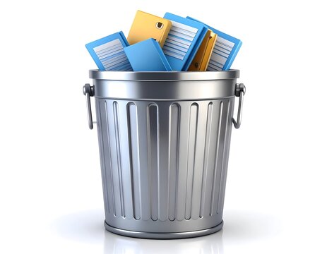 Overflowing trash bin symbolizing information overload and the need for data purging processes - Powered by Adobe