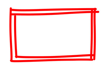Hand drawn outlined red rectangle frame. Scribble doodle drawn square and rectangle box. Doodle highlighter emphasis design elements. Rectangle border frame empty box on transparent png