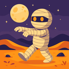 Cute Mummy Halloween Cartoon Character Illustration