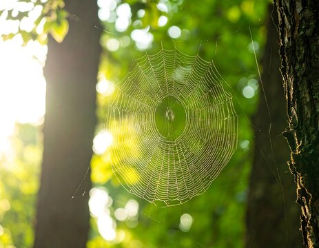 Spider web in forest - Powered by Adobe