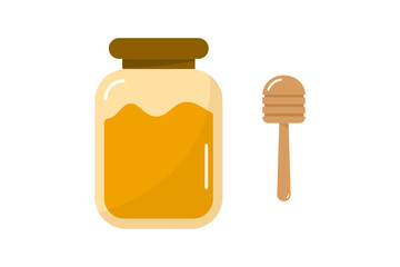 Honey Jar and Wooden Dipper Icon Set. Sweet Food Symbols Isolated on Transparent Background for App and Web Design