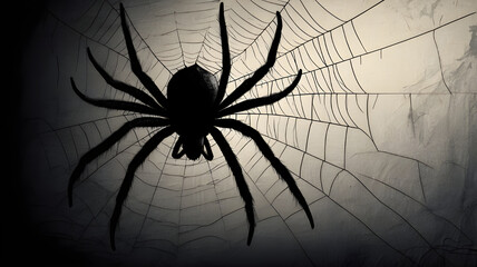 Black spider on spiderweb with Halloween atmosphere
