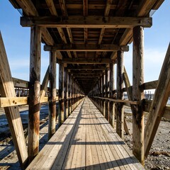 Obraz premium Wooden walkway under a structure