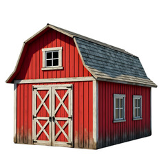A red barn with a window and doors isolated on transparent background