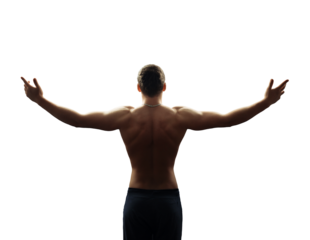 Rear View of Man with Arms Outstretched on Transparent