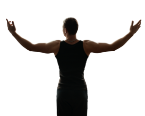 Confident Man with Outstretched Arms on Transparent Background