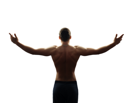 Rear View of Man with Arms Outstretched on Transparent