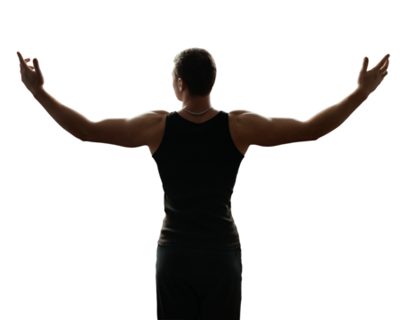 Confident Man with Outstretched Arms on Transparent Background