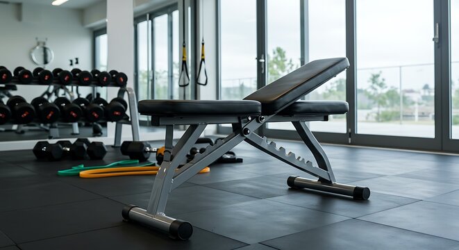 Adjustable Bench with Dumbbells in Modern Gym with Natural Daylight
