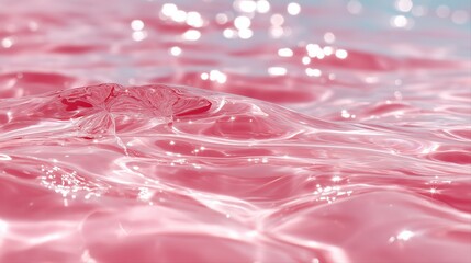 Shimmering pink water with sparkling reflections and waves