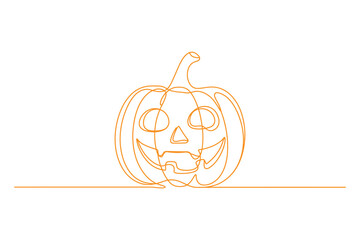 Minimal One Line Drawing of  Pumpkin – Halloween Scary Face Vector Illustration