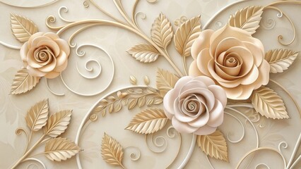 Luxurious golden roses and swirling vines on a textured background