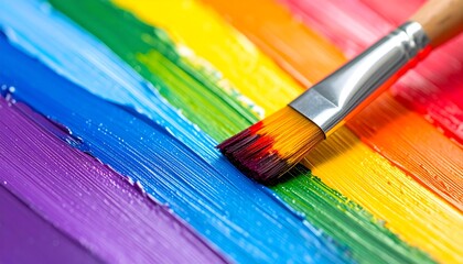 Obraz premium Rainbow Colors Paint Brush strokes close up background art concept.