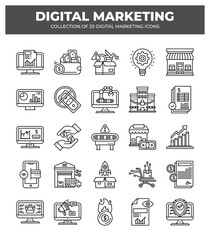 Collection of 25 Digital Marketing Icons: Boost Your Business Online