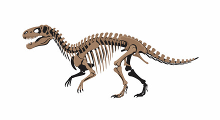 Fototapeta premium Fossilized dinosaur skeleton illustration showcasing prominent skull and articulated bones with a detailed view of vertebrate structure