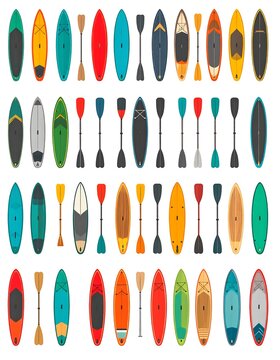 Variety of stand-up paddleboards and paddles