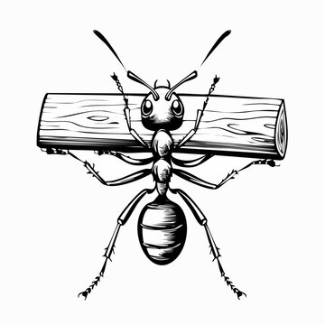 Worker Ant Holding Log image vector illustration isolated on white background.