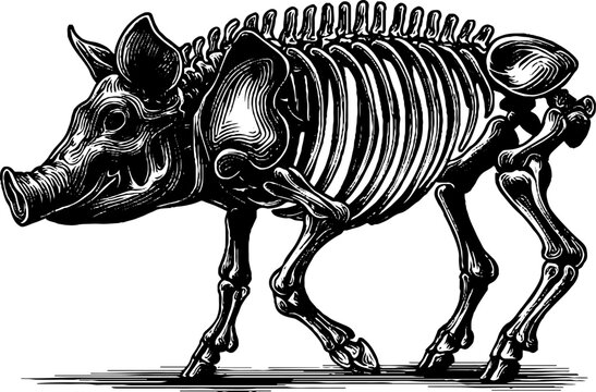 Vintage engraving of pig skeleton side view for scientific study or educational design