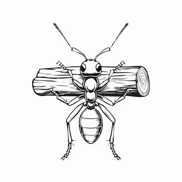 Worker Ant Holding Log image vector illustration isolated on white background.