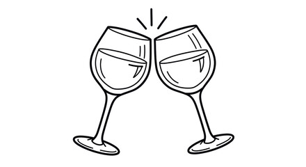 Isolated wine glasses toast outline