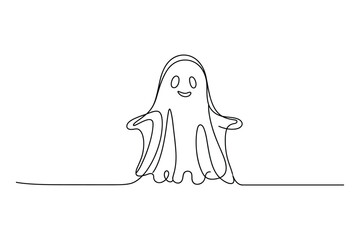Minimalist Continuous Line Drawing of a Floating Ghost