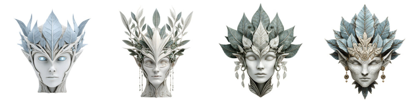 Fantasy Ice Queen Portrait - Ornamental Leaf Crown Collection