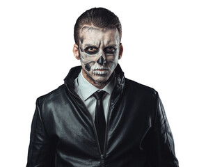 Man with Skull Face Paint in Leather Jacket