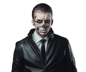 Man with Skull Face Paint in Leather Jacket