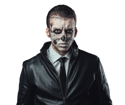 Man with Skull Face Paint in Leather Jacket