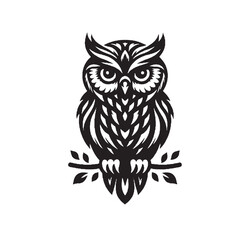 Fototapeta premium Owl Silhouette Set – Black and White Vector IllustrationFlying and Perched Owl Vector Icons in Silhouette StyleCollection of Owl Silhouettes – Minimal Black and White Design