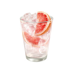 Refreshing Grapefruit and Ice Drink in Glass