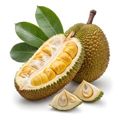Fototapeta premium Cempedak Putih Rare Creamy-White Tropical Fruits with Smooth Subtle Texture on Clean White Background, Minimal Still Life Capturing the Exotic Delicate Beauty of Southeast Asian Produce