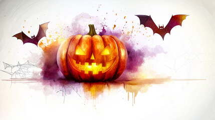 high-resolution jpeg mockup “card “invitation “greeting watercolor halloween jack-o-lantern with bats
