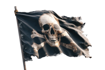 Swashbuckling pirate flag flapping in the wind open sea image