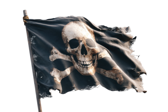 Swashbuckling pirate flag flapping in the wind open sea image