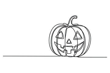 Continuous Line Drawing of a Hand Holding a Carved Pumpkin