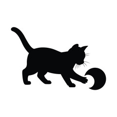 Black cat silhouette playing with a crescent moon