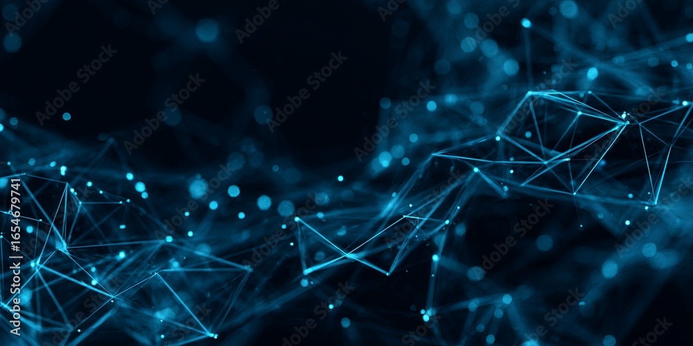 Wall mural abstract blue background with geometric lines and dots creating a digital network design for technol
