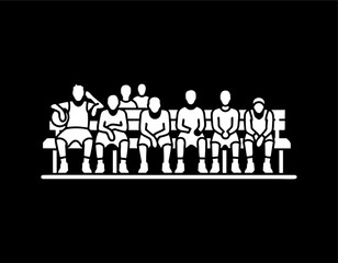 Solid icon of a basketball bench with players © Faridzdesign