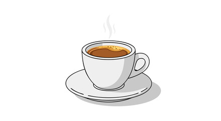 Minimalistic Illustration of a Warm Cup of Hot Coffee on a Saucer with Steam Rising for Cozy Beverage Enjoyment
