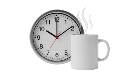 Isolated Clock, Coffee Mug, and Steam