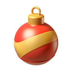 Obraz premium Red Christmas Ornament with Gold Stripe and Cap Isolated on Black Background bauble