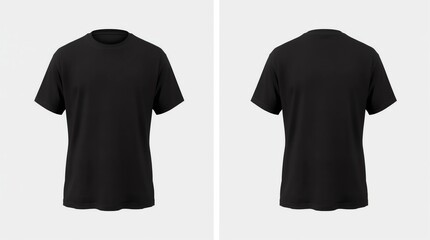 Shirt design and people concept - close up of blank black tshirt front and rear isolated. Mock up template for design print